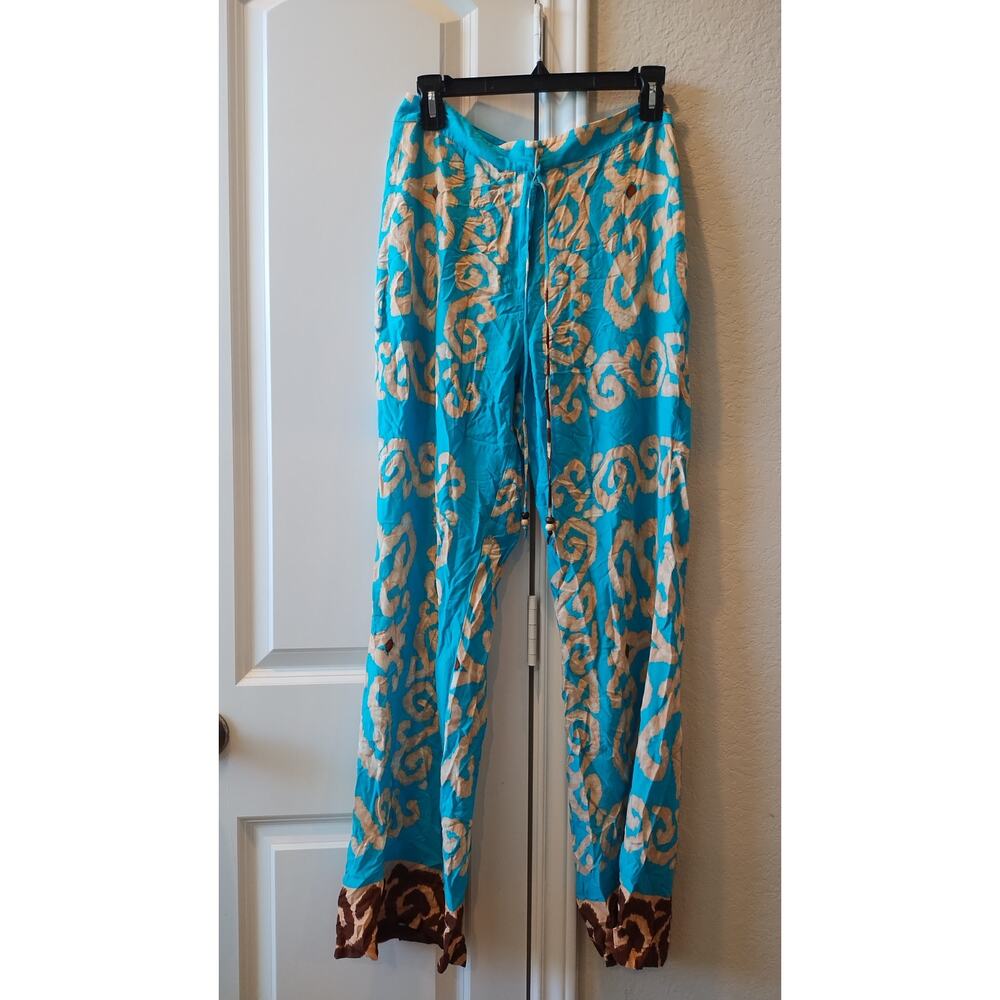 Zara light turquoise print pants. Size L